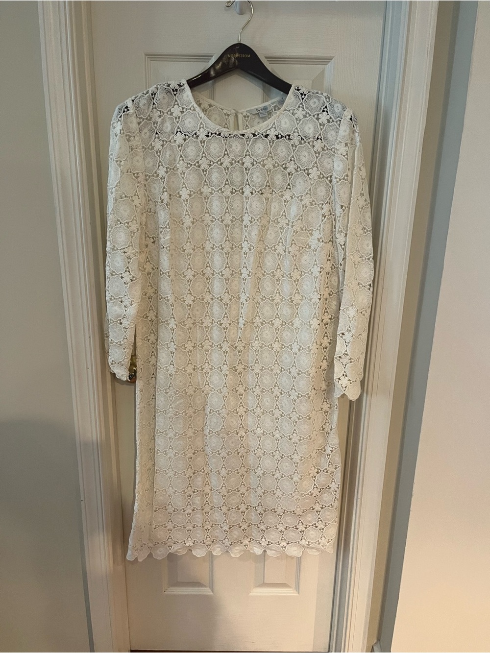 Boden White Lace Long-Sleeve Shift Dress